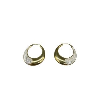 Jordan Mom 925 Gold Tone Pave Rhinestone Chunky Hoop Earrings Snap Back